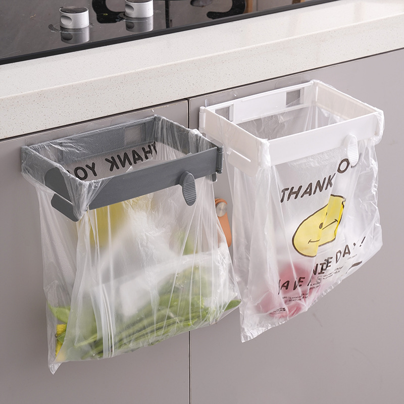 Japanese-Style Foldable Trash Can for Home Use, Cabinet Door Wall-Mounted Plastic Bag Holder, Kitchen Storage Garbage Bag Stand
