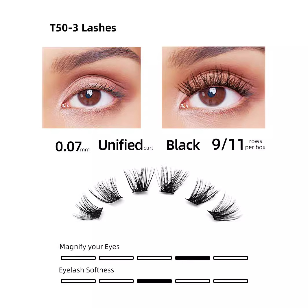 NAGARAKU T50 - 3 vello denso estilo europeo y americano de largura segmentación un solo racimo autoinjerto pestañas falsas