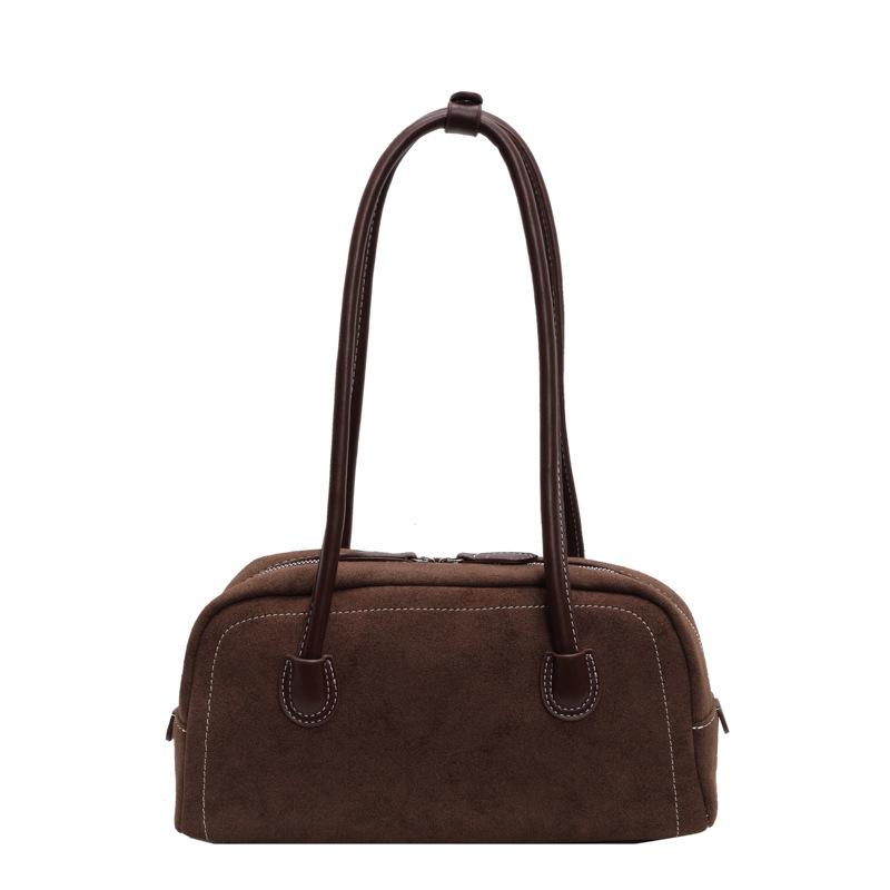 Autumn/Winter Retro Suede Hobo Bag Women's 2026 New Matte Underarm Bag Fashion Handheld Baguette Bag - Thumbnail 5