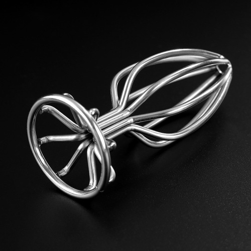 Erotic metal round-bottom hollow anal plug, rear-channel dilator for flirting and teasing, unconventional adult toys for outdoor use—wholesale available.