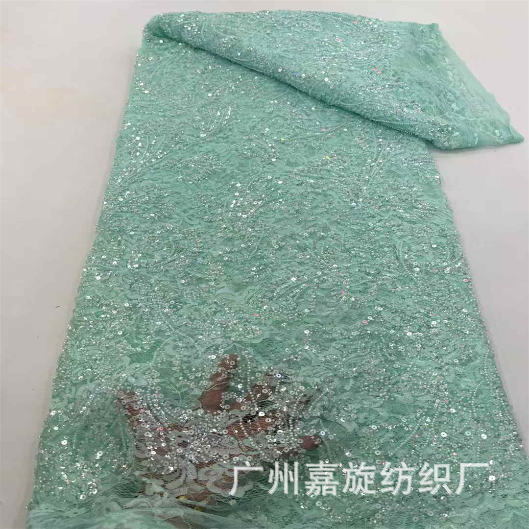Inventario nuevo patrón de bordado oscuro laminado sequilla tubo de perlas tela bordada primavera y verano vestido cheongsam accesorios de moda image 5