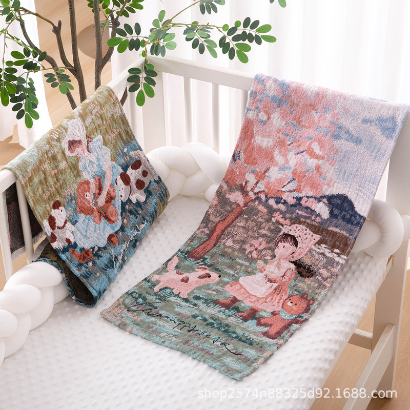 34X75Cm Pure Cotton Gauze Large Towel Adult Cartoon Absorbent Cartoon Cute Household Face and Bath Large Towel