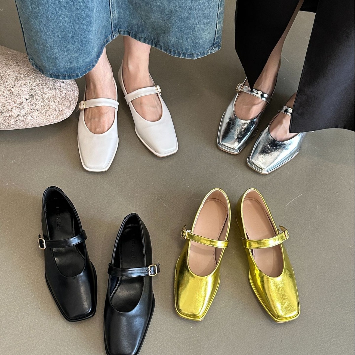 2024 frühling und Herbst Neue frauen Mary Jane Schuhe Eine linie mit Schnalle Quadratischen Kopf Flachen Boden Ballett Einzigen schuh_voghion.com