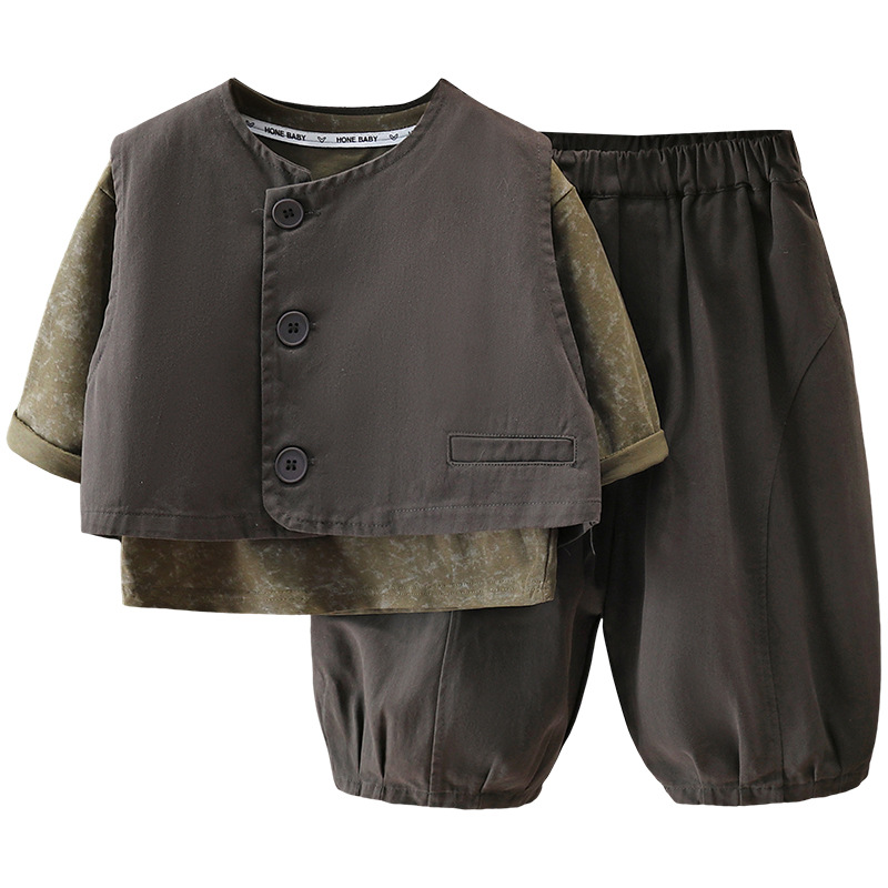 7610 traje de primavera para niños 2025 nuevo chaleco de primavera y otoño para niños de tres piezas ropa de primavera para niños de estilo occidental