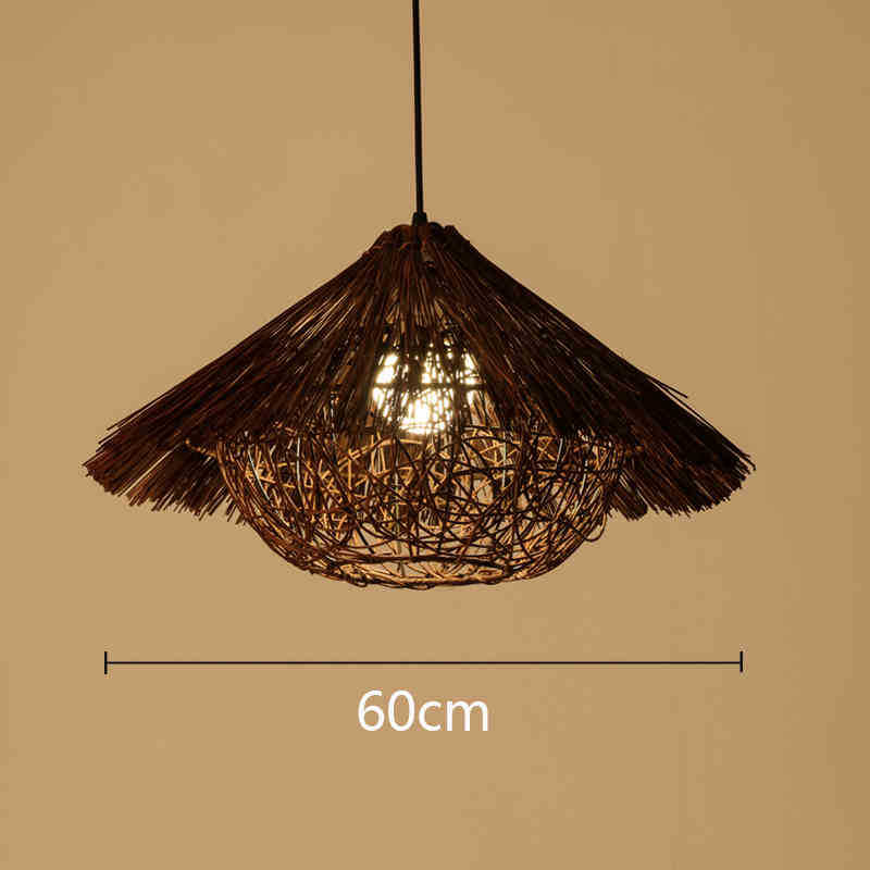 Lámpara de ratán ronda Nido Pájaro Casa sombrero paja bambú tejido lámpara creativa pastoral japonés retro balcón restaurante lámparas