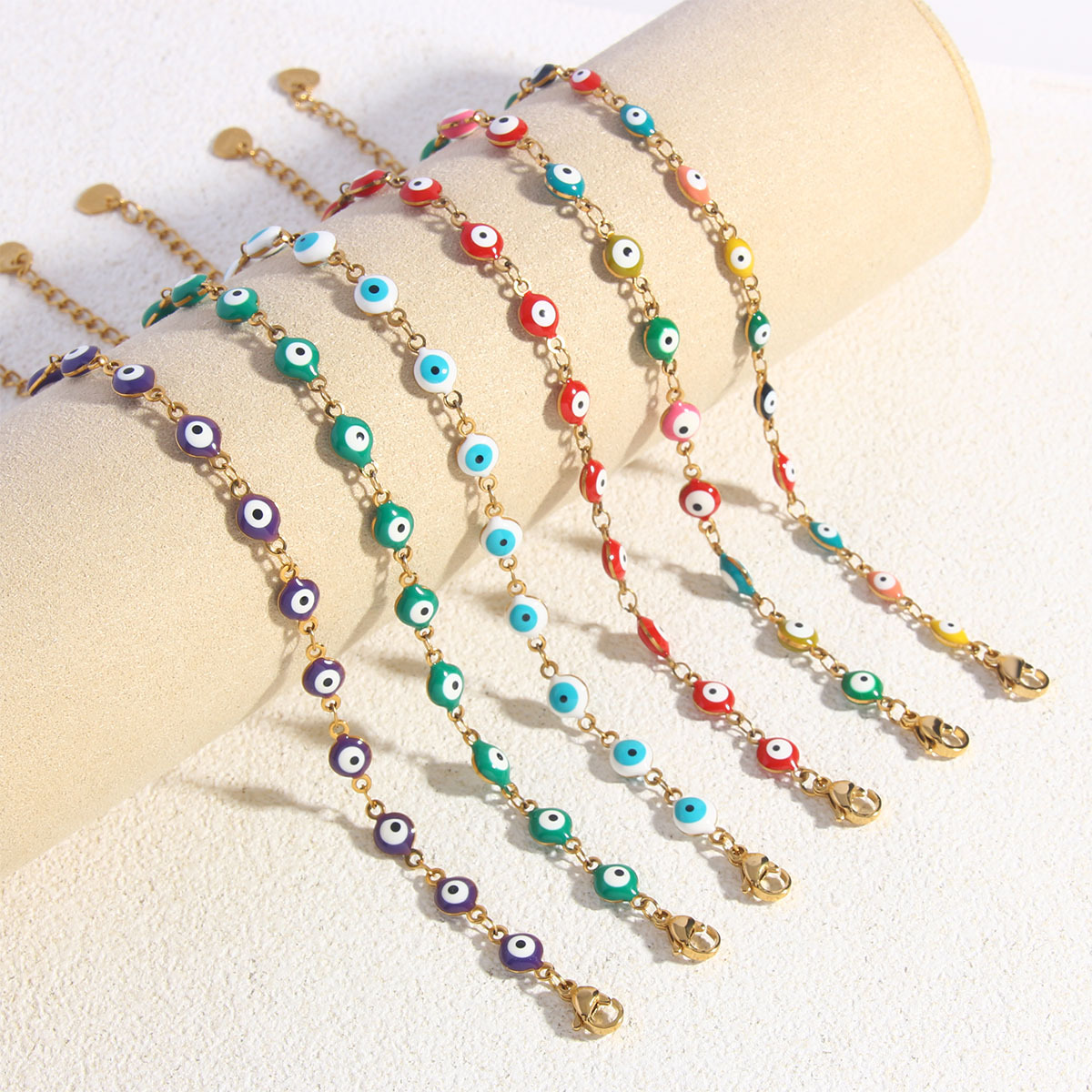 Cross-Border Popular Hand Jewelry Colorful Retro Devil's Eye Bracelet Adjustable Stainless Steel Oil Drop Eye Bracelet for Women