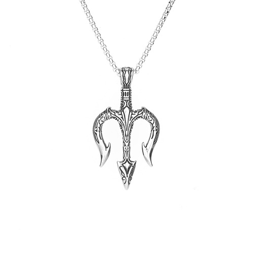 Poseidon Trident Titanium Steel Pendant Trendy Fashion Sweater Chain Men's Hip Hop Personalized Stainless Steel Necklace Pendant