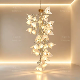 设计师款百合花枝吊灯全铜水晶花瓣吊灯北欧极简艺术装饰灯具定制