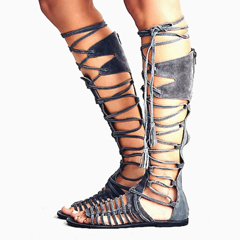 Трансграничная независимая станция ins модный подиум на плоской подошве с перекрестными ремешками, женские сапоги, внешняя торговля, женская обувь