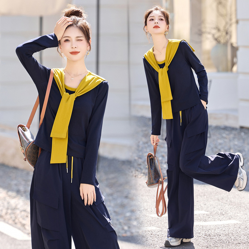 休闲运动两件卫衣套装女2025秋季宽松上衣直筒裤运动服两件套初秋|undefined