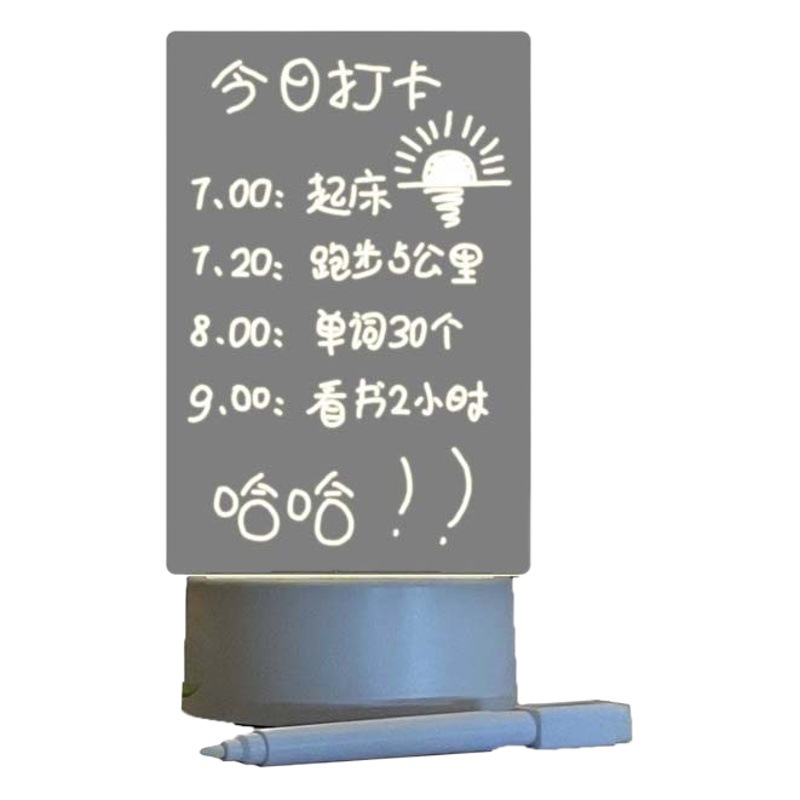 INS tablero de notas de acrílico luminoso transparente mensaje borrable pizarra pequeña casa Memo prompt tablero de escritura de escritorio