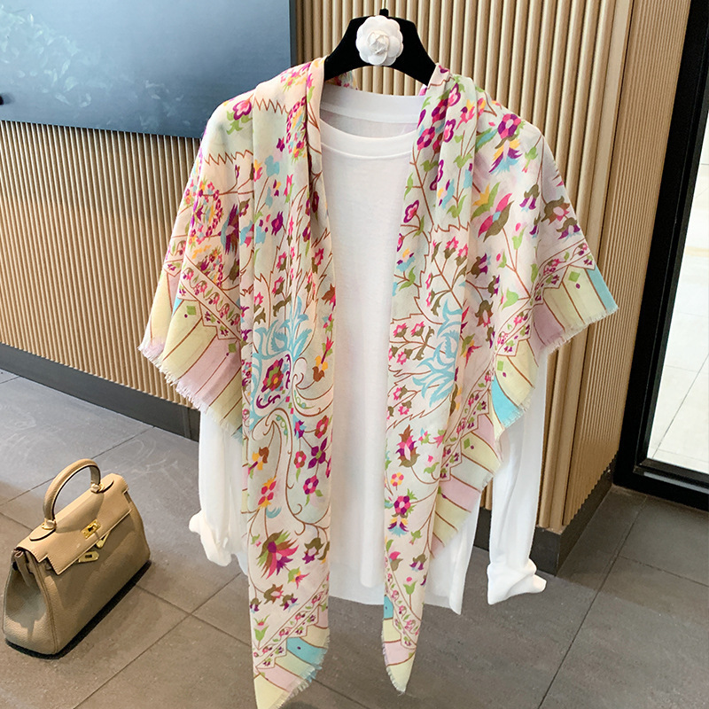 千鸟格亚麻围巾女夏季新款防晒大方巾薄款丝巾空调房外搭披肩|undefined