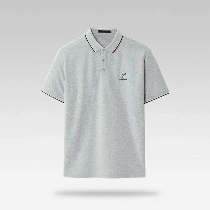 Summer New Men's Short-Sleeved Polo Shirt Cotton Ammonia Skin-Friendly Breathable Snoopy Embroidered Elastic Short-Sleeved T-Shirt for Men