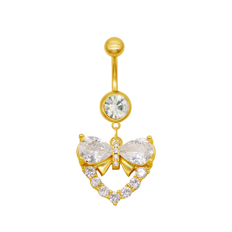 Belly Button Ring With Heart Bow Zircon And Moon Piercing Jewellery_voghion.com