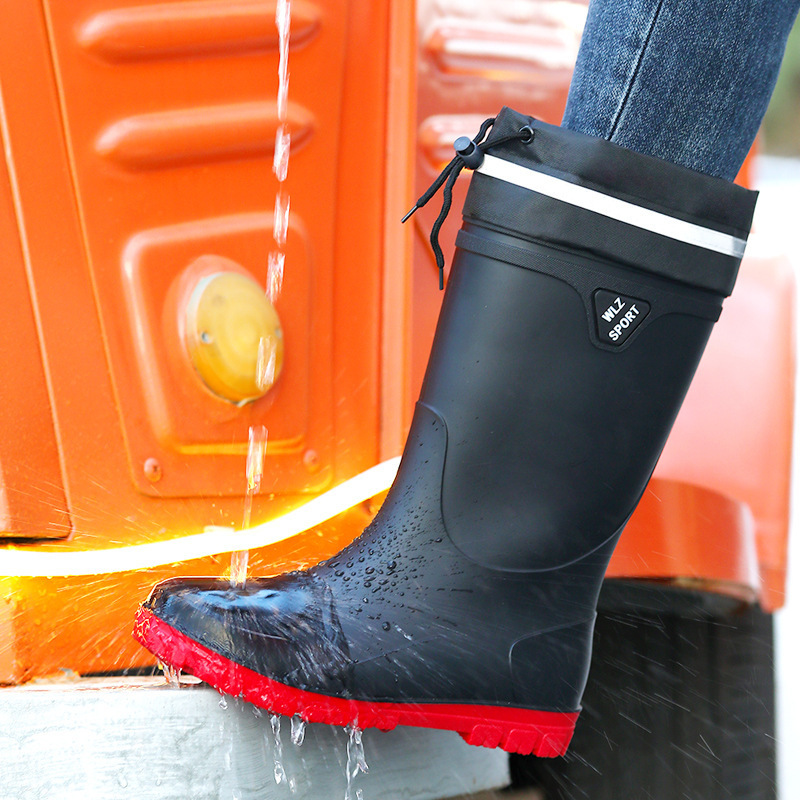 Reflector nocturno de la escuela secundaria baja botas de lluvia para hombres viajes seguros de pesca sitio de construcción de montaña anti-deslizante zapatos de agua zapatos de goma