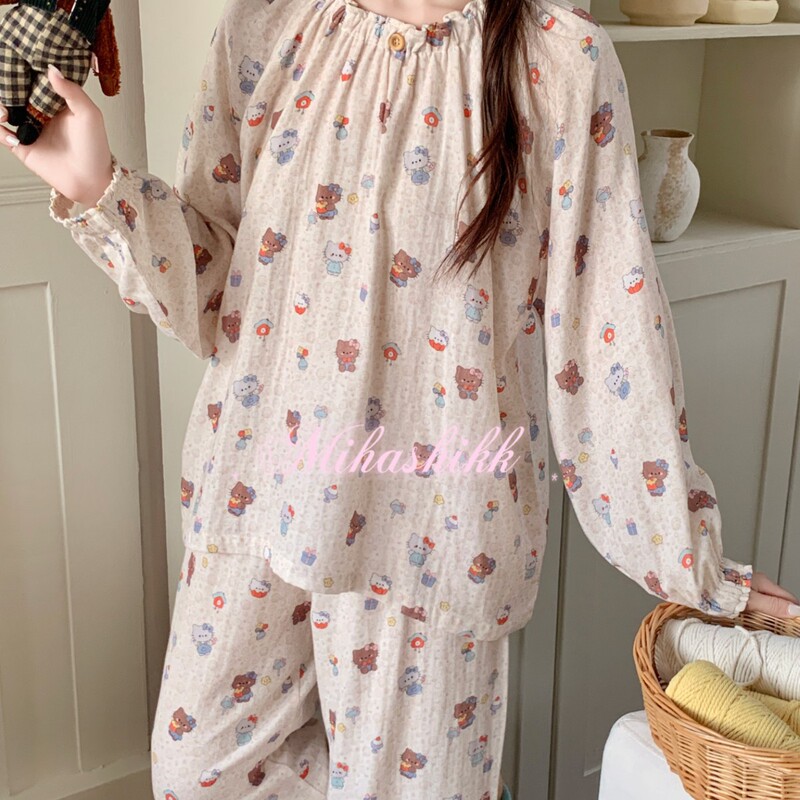A-grade 100% cotton, pure cotton, double-layer gauze long-sleeved pajamas for women, 2026 spring/autumn new collection, cotton gauze loungewear