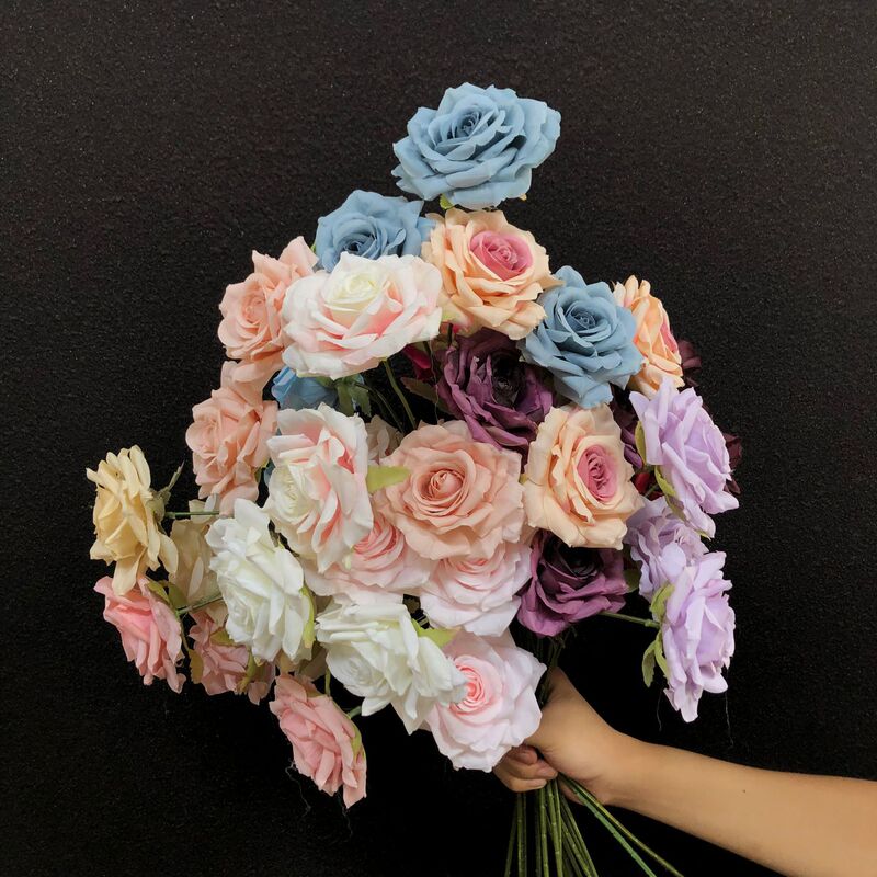 3-Head Cappuccino Rose Artificial Flower Wedding Hall Decoration Rose Waterfall Artificial Flower Background Wall Decoration Artificial Flower