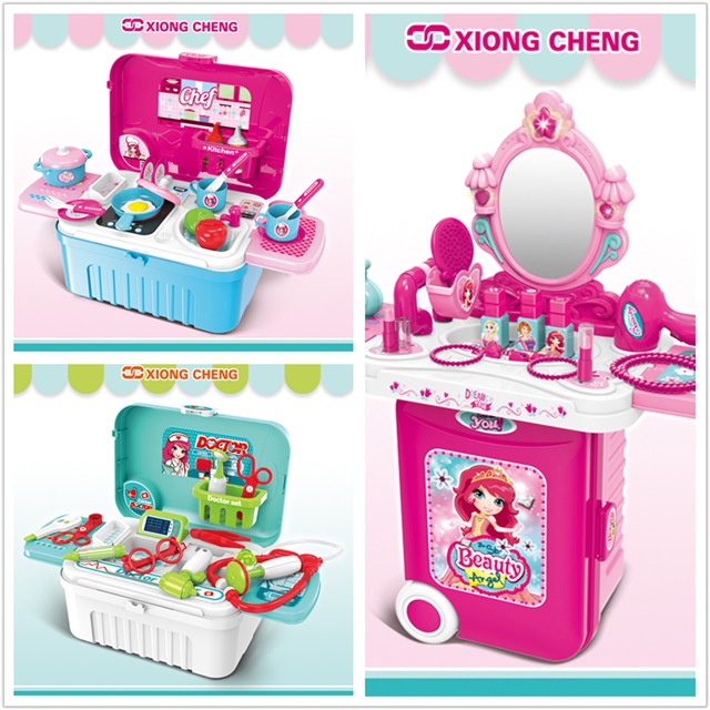 Los niños de vestir juguetes jugar casa trolley caso chica doctor herramienta traje caja médica kindergarten regalo de cumpleaños