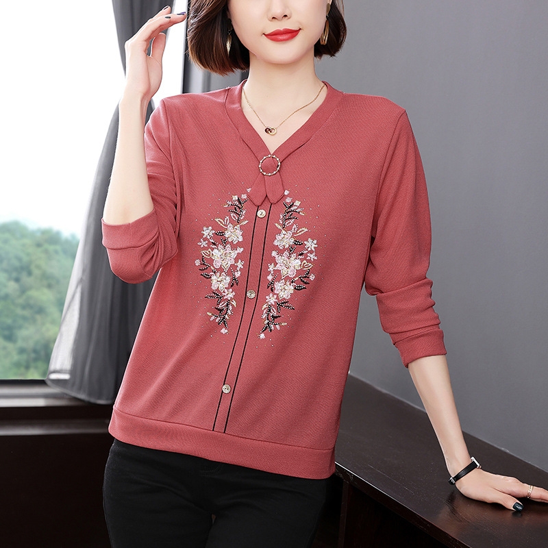 thumbnail image 1 of Camiseta de manga larga para nueva mamá de otoño e invierno, camiseta de mujer de 40 a 50 años de mediana edad y mayores, camiseta fina de primavera y otoño, 1 of 5