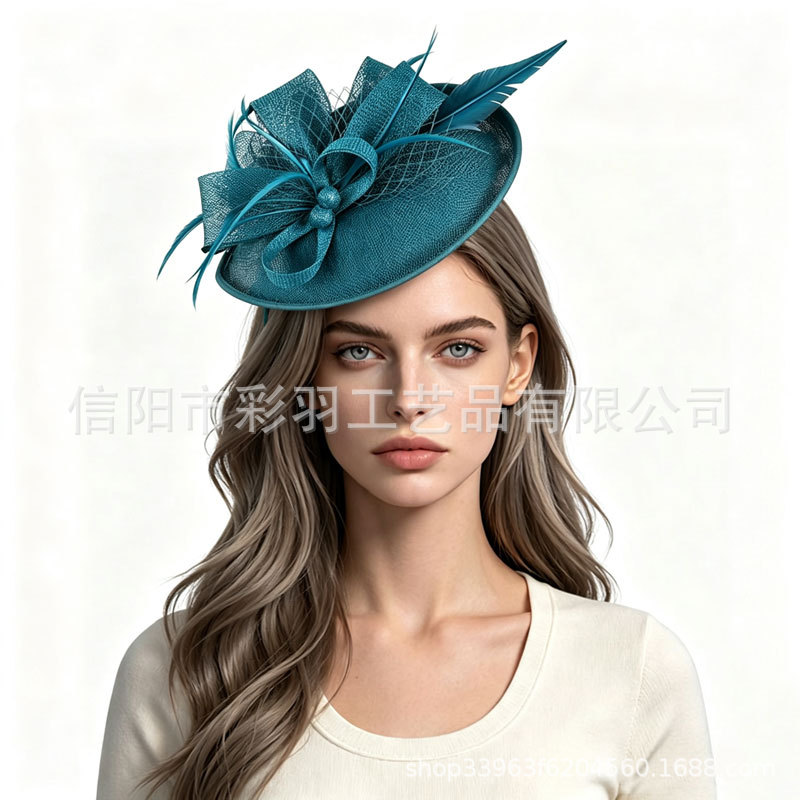 Amazon linen hair accessory, fashionable European and American style small hat with mesh and feather headpiece, suitable for horse racing season, banquets, and dances