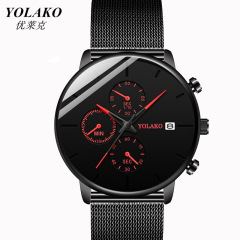 跨境 男士日曆手錶 時尚高端休閒商務網帶石英表 批發