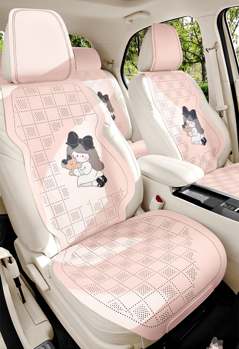 Cross-Border Car Seat Cushion Set, Faux Suede Leather, Three-Piece Semi-Cover, Breathable Perforated, Universal for All Seasons, Faux Leather Seat Cover