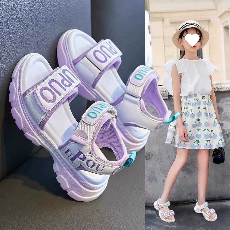 Сандалии для девочек, новые летние сандалии принцессы для маленьких девочек, средние и большие дети, летняя модная износостойкая детская обувь на мягкой подошве в западном стиле