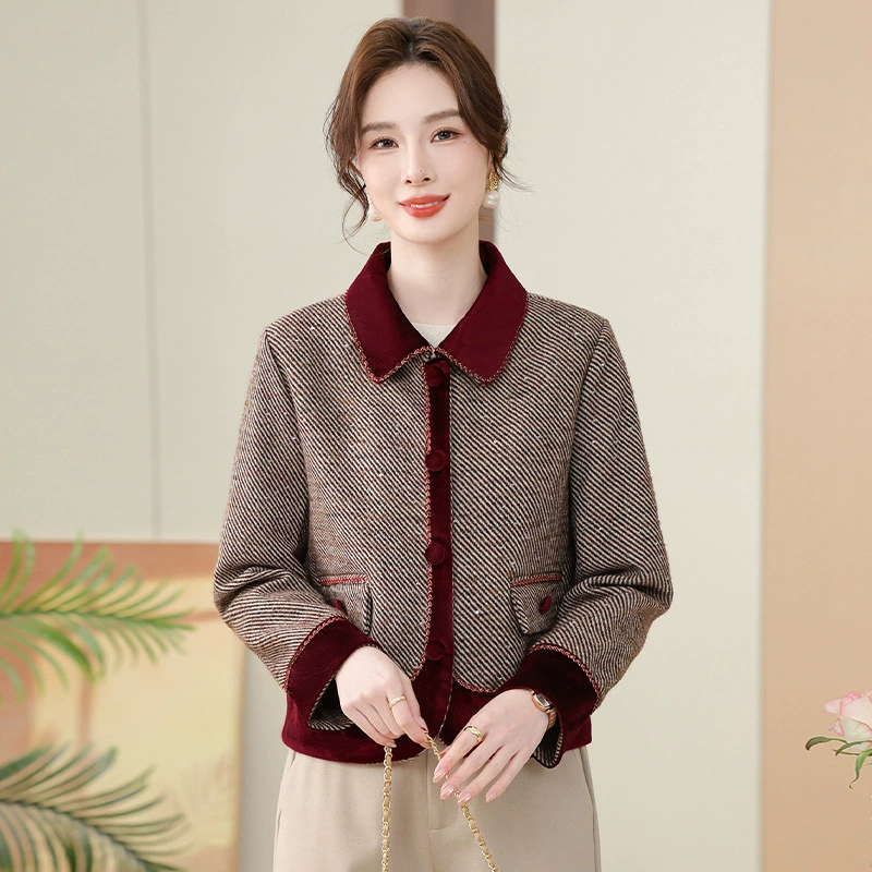 2025 новый весенний костюм мамы, сшитый бархатный модный маленький ароматный пиджак удобный ветер кардиган для женщин среднего и пожилого возраста
