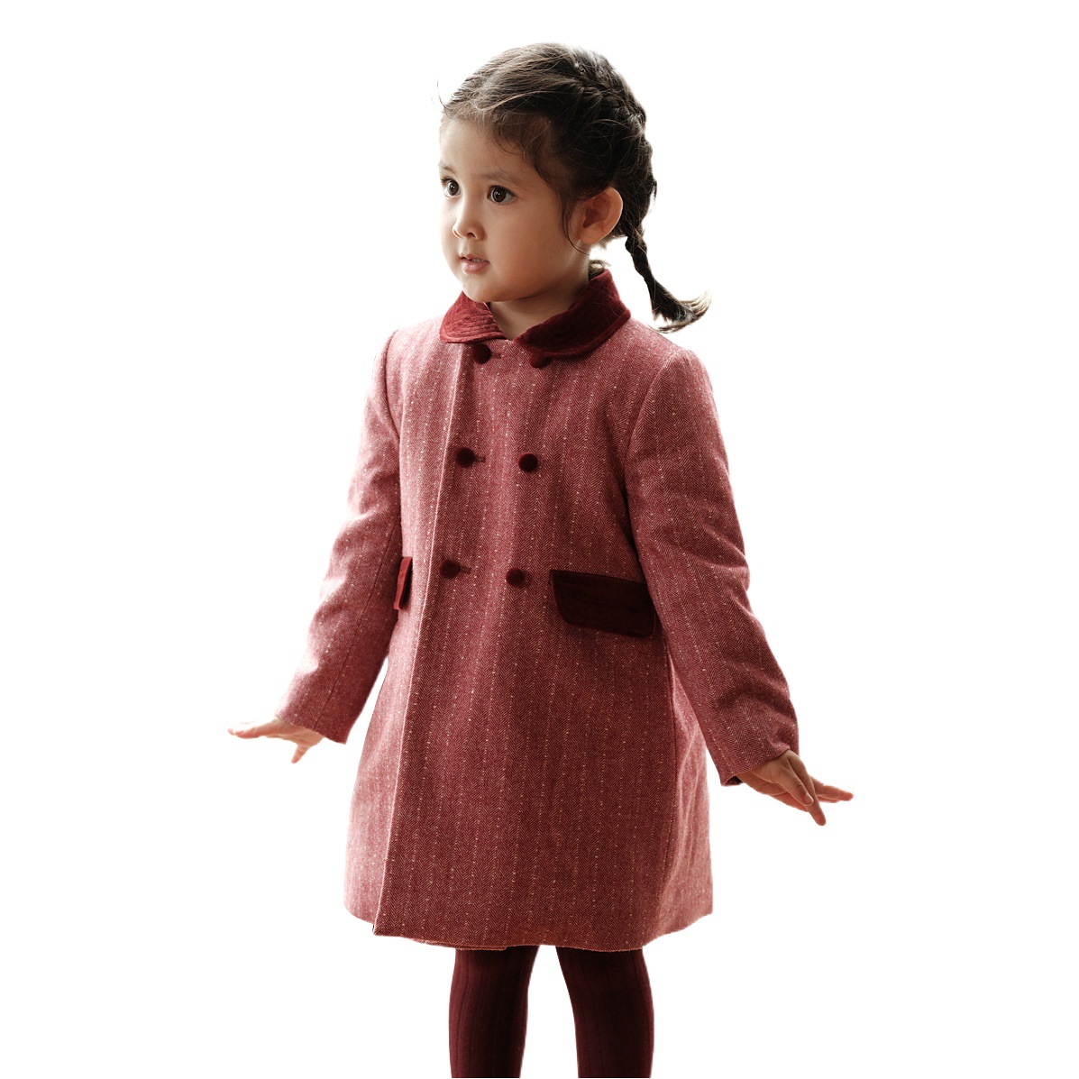 Girls' coat wool coat high-end trench coat winter children's clothing mid-length autumn and winter clothing children's red new year thick
