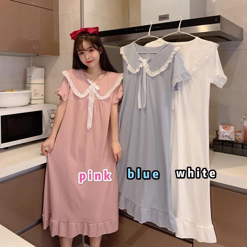 Pijama de verano de mangas cortas cuello de muñeca dulce hadas corte coreana estudiante pijama princesa ropa de estilo doméstico
