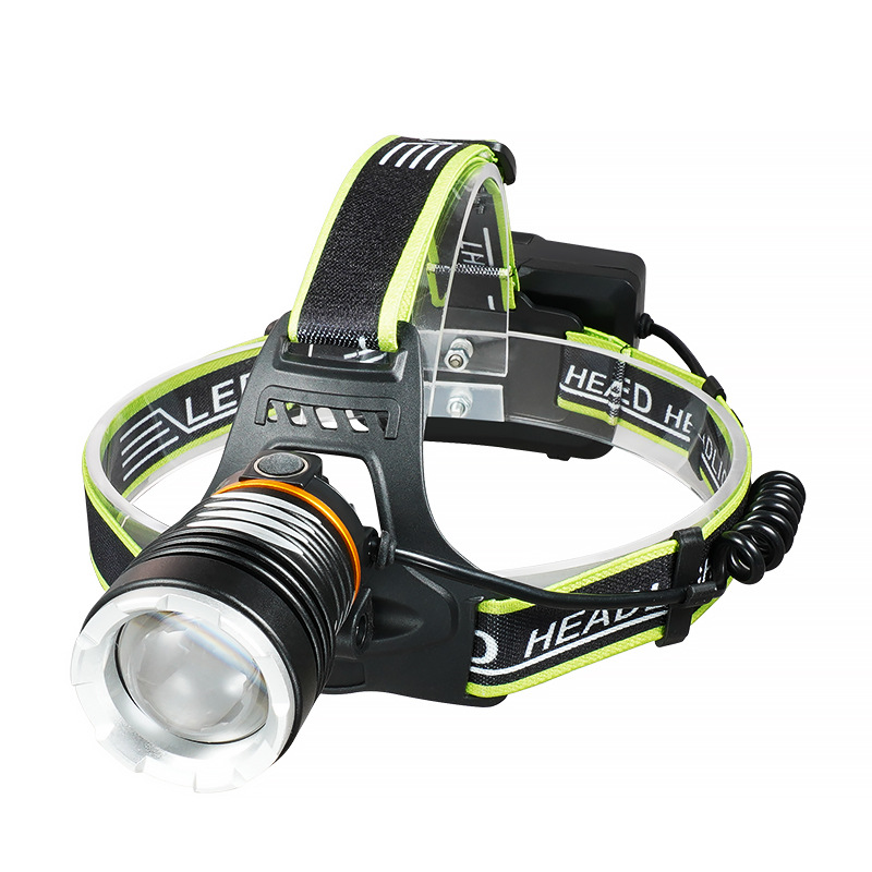 Faros al aire libre transfronterizos larga duración batería de litio láser blanco de aleación de aluminio telescópico enfoque led auricular luz de pesca nocturna