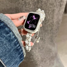 适用苹果手表带Applewatch3456789S7S8S9SE2高级珍珠繁花小众ins