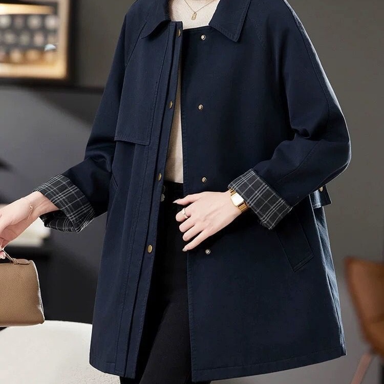 休闲风衣女中长款2025春秋新款设计感气质显瘦大衣外套雪尼尔氨纶|undefined