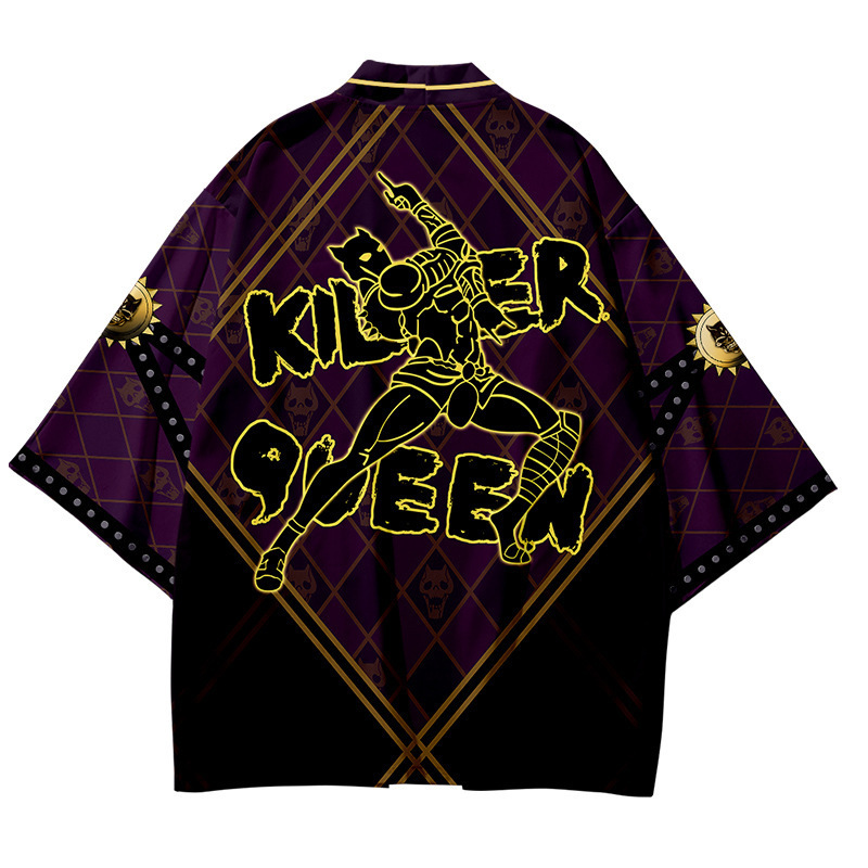 Summer Kimono jojo's Wonderful Adventure 3D Printed Cropped Shirt Taoist Robe Cardigan Loose Male Feather Woven
