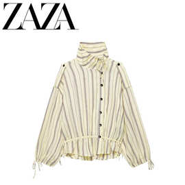 ZAZA 自制欧美风 批发女装 时尚百搭气质休闲条纹亚麻外套7912684