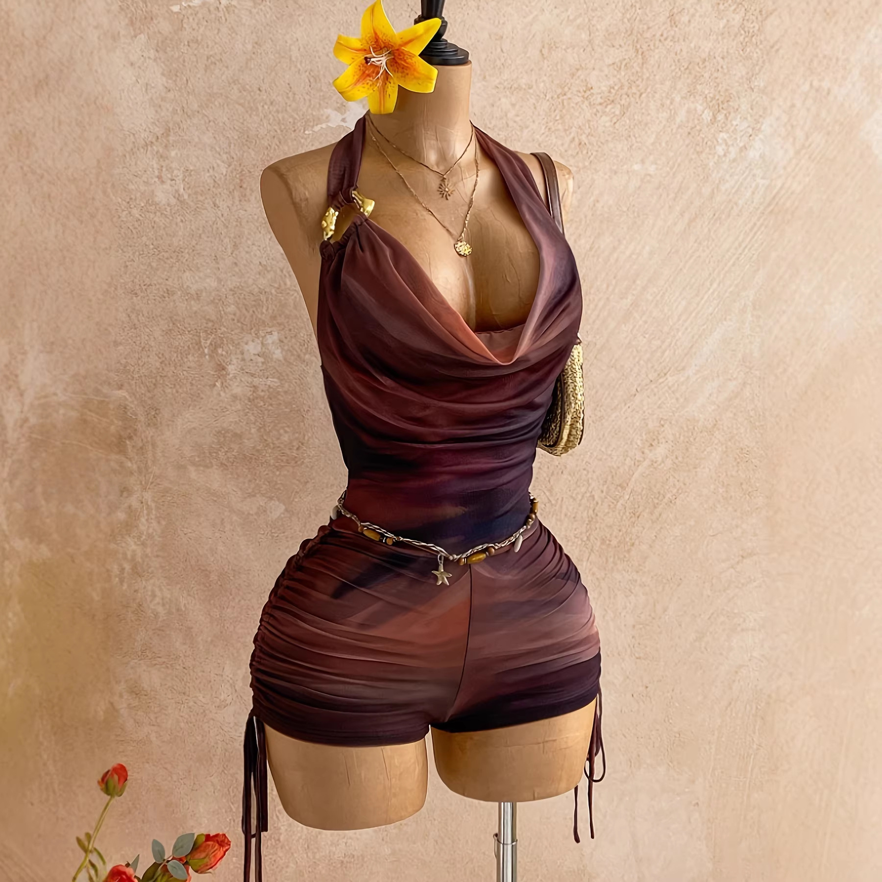 Women's Clothing Color Block Tie Front Jumpsuit New American Bestseller Hot Item_ecoleips.com