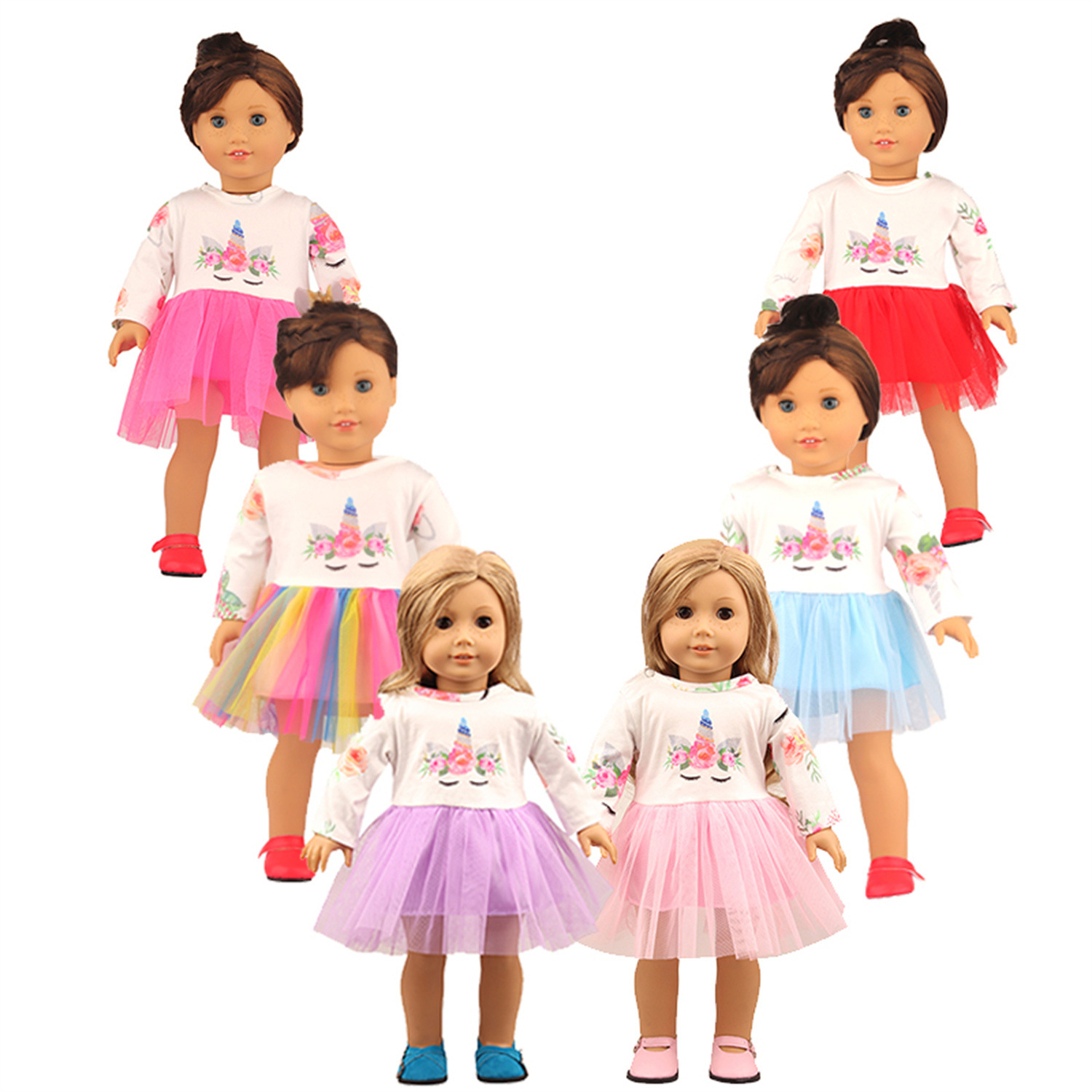 18 pulgadas American Girl Doll Casa de juegos Venta caliente Falda de gasa de unicornio 43cm Ropa de muñeca de renacimiento Falda de gasa de color