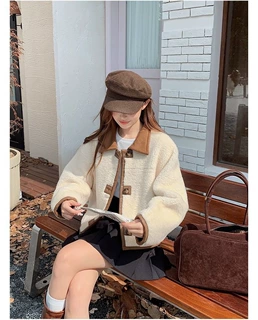 皮毛一体可双面穿羊羔毛外套女小个子时尚气质加厚短款麂皮绒上衣