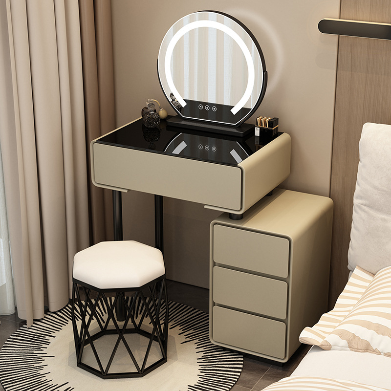 Tocador para el hogar Mesa de pizarra de roca simple con cajones Mesa de tocador de gran capacidad Mueble de almacenamiento junto a la cama Mesa de maquillaje integrada