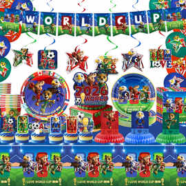 亚马逊爆款世界杯主题派对装饰美加墨足球赛吊旋横幅餐具布置道具