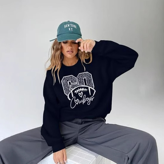 Race Day Sweatshirt Rugby Crewneck Sweatshirt Women's Sunday Funday Season Long Sleeve Sweatshirt