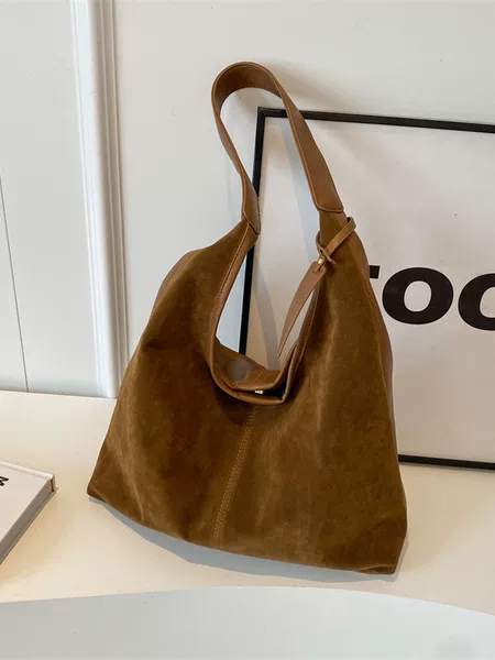 Large-Capacity Bag for Women, Casual Soft Leather, New Suede Shoulder Bag, Autumn and Winter Maillard Shoulder Tote Bag