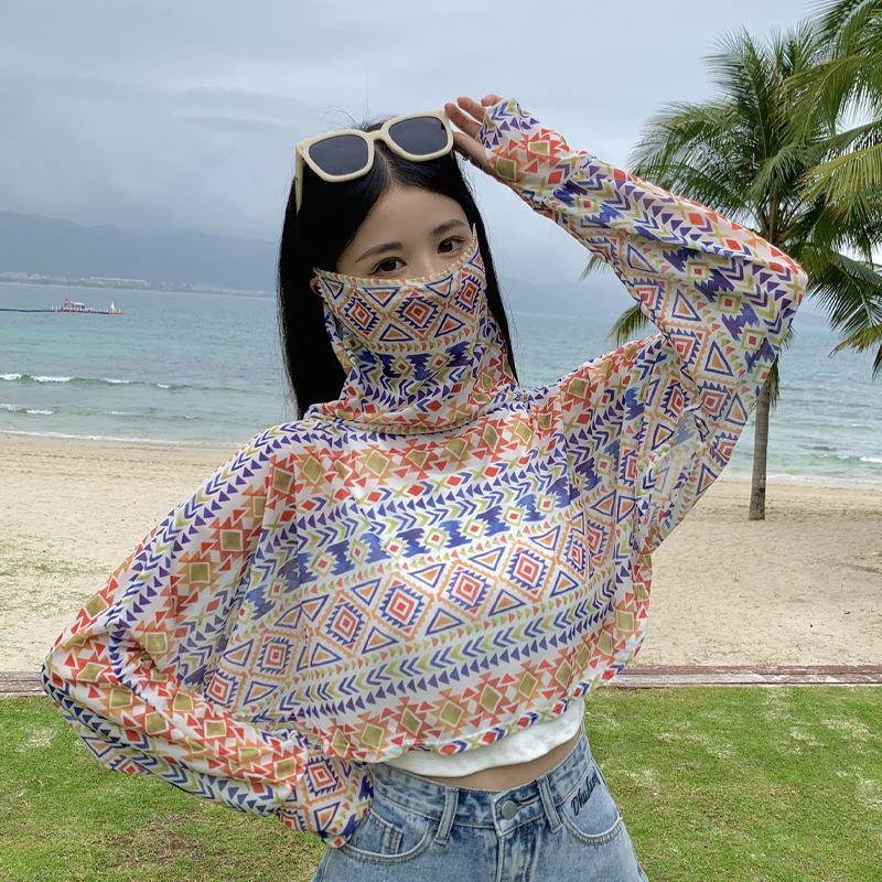 Ice silk sunscreen shawl all-in-one full-face female neck protection anti-ultraviolet sunshade riding exposed eyes breathable sunscreen shirt