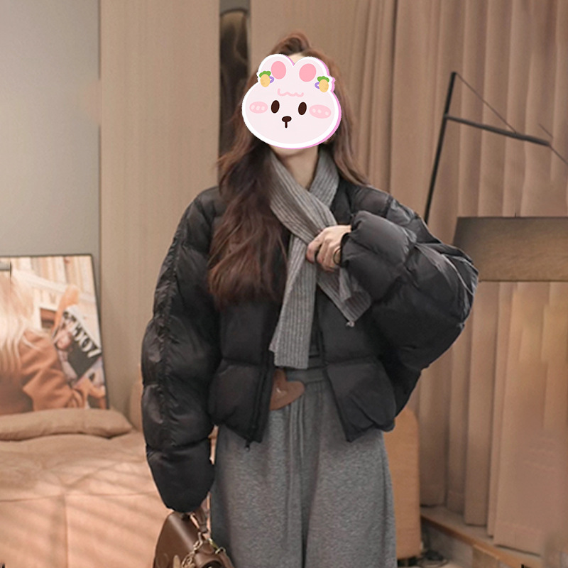 2025冬季新款纯色圆领百搭棉服女韩系简约休闲宽松显瘦保暖棉衣潮