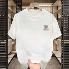 厂家批发潮流韩版夏季男士五分袖上衣简约高级感印花宽松短袖上衣