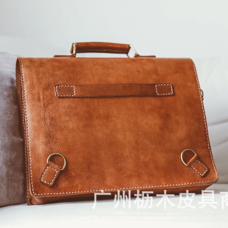 Cross-Border New Genuine Leather Vegetable-Tanned Leather Men's Business Briefcase Large Capacity Laptop Backpack with Handle