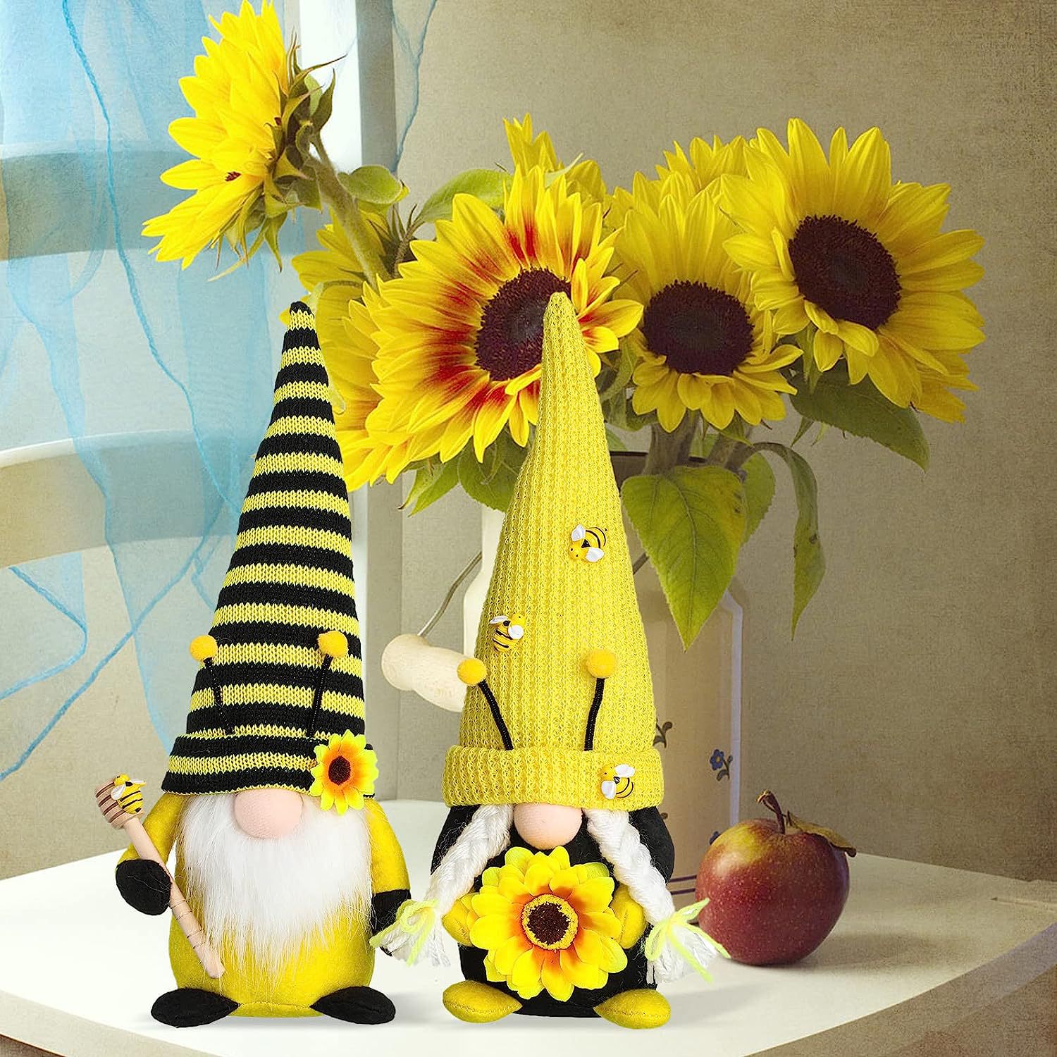 Amazon nuevo día de las abejas muñecas decoraciones enanos ancianos Rudolph abejas girasol muñecas decoraciones sin cara