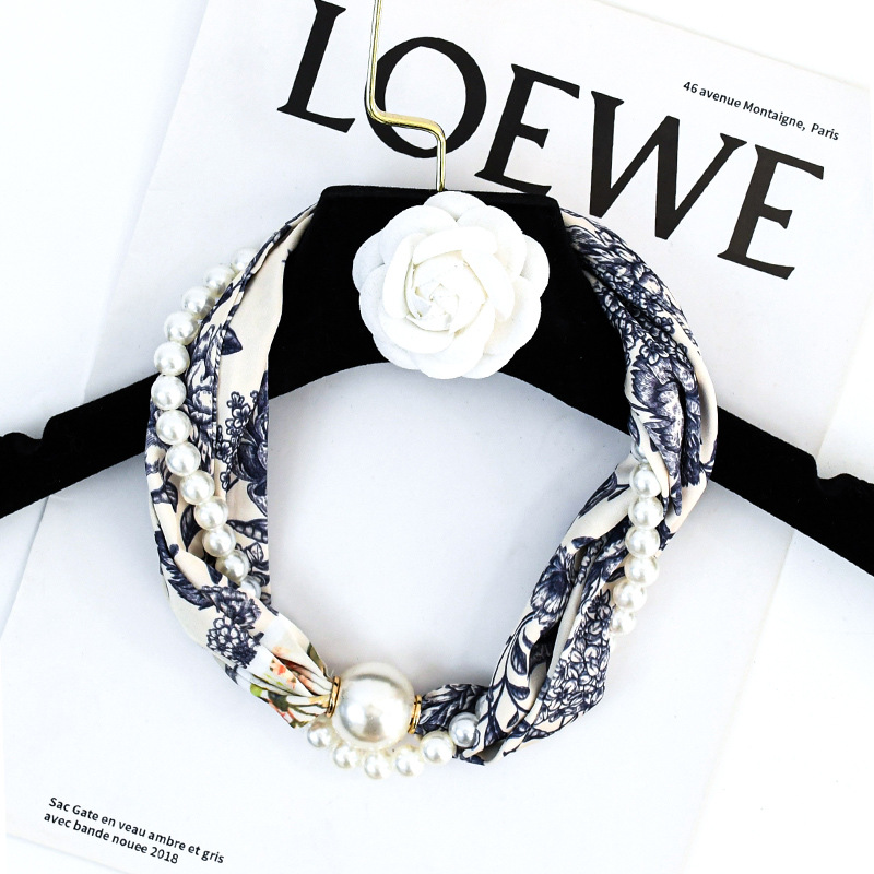 Nueva versión coreana de nicho de alto nivel de perlas hebilla de succión collar de perlas bufandas de seda versátil bufandas de seda