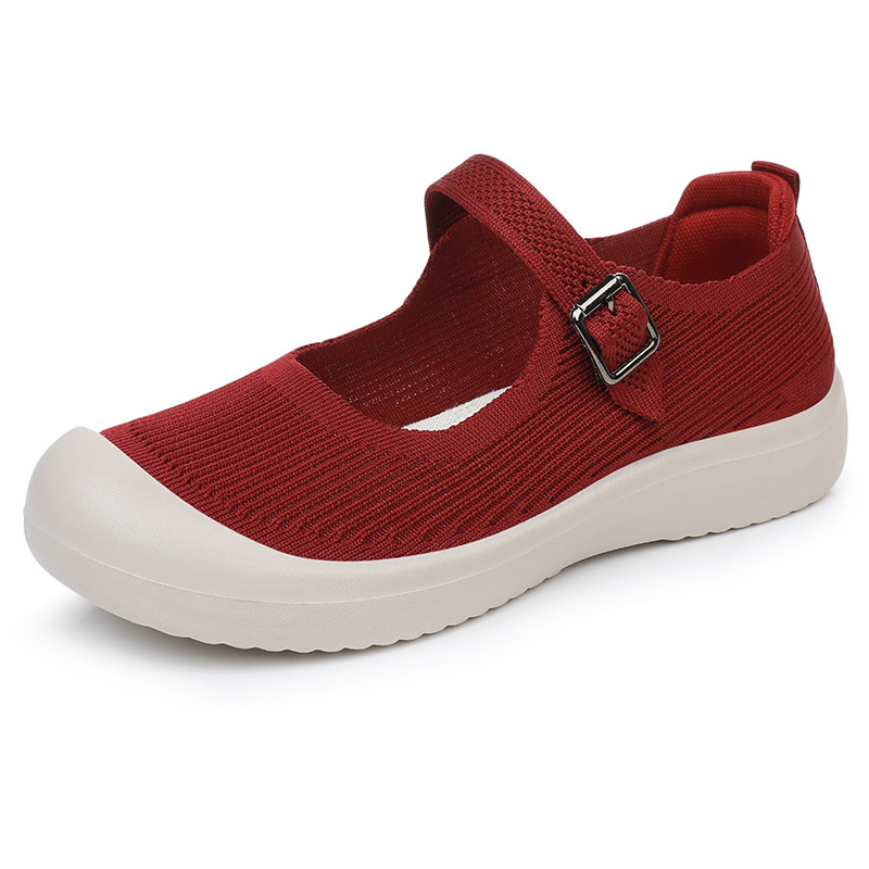Zapatos de mujer todo-fósforo verano nuevo estilo hebilla viejos zapatos de tela de Beijing mujer volando tejido transpirable zapatos casuales moda zapatos individuales