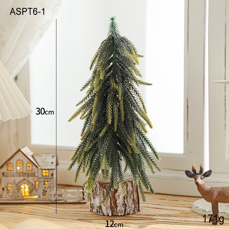 Simulación de plástico verde con nieve mini fruta roja árbol de Navidad decoración de mesa decoración pequeño regalo de Navidad
